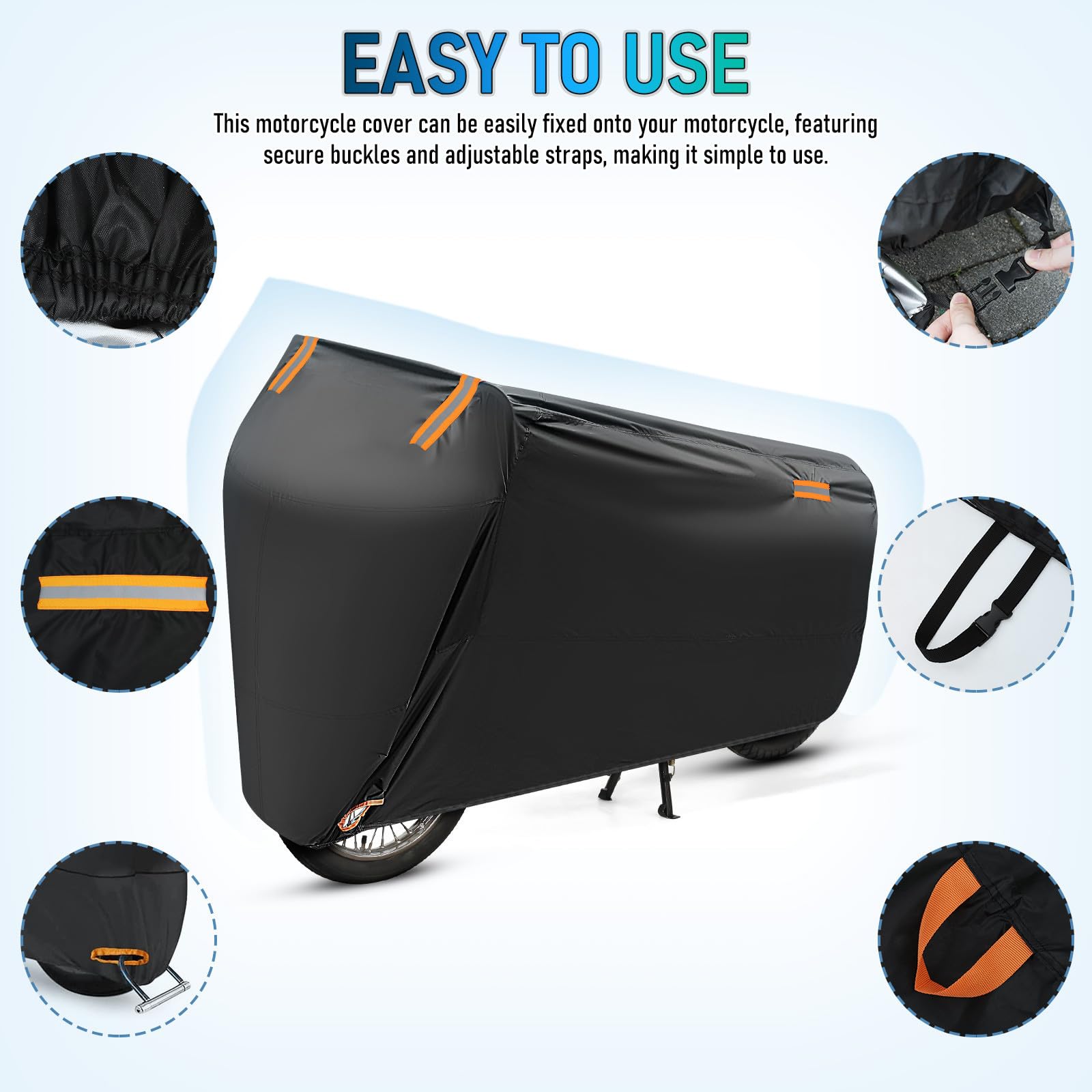 ARTIBETTER Housse de Moto Résistante Vent en Tissu Oxford Imperméable avec Œillets de Verrouillage Stockage Extérieur et Voyages