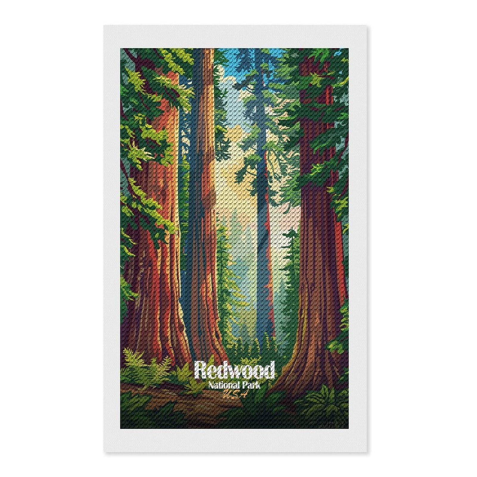 Junmoney Redwood National Park Illustration(2) Diamond Painting Canvas Set 12"x20", with Tool Kit, Easy to Enjoy, Home Wall Decor, Thoughtful Handmade Gift