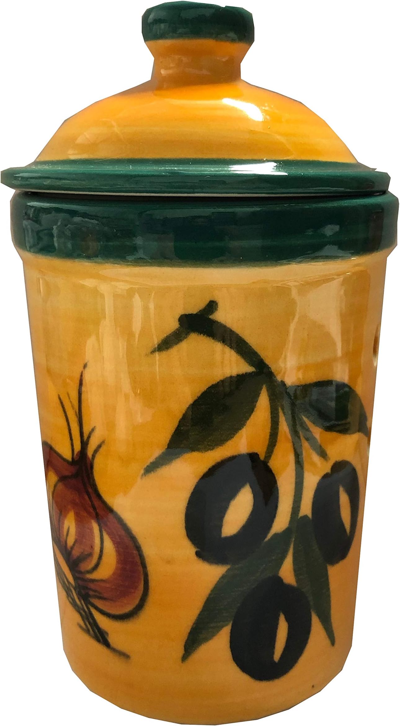 Dark Green with Olive/Garlic Motif Garlic Keeper Pot (6)