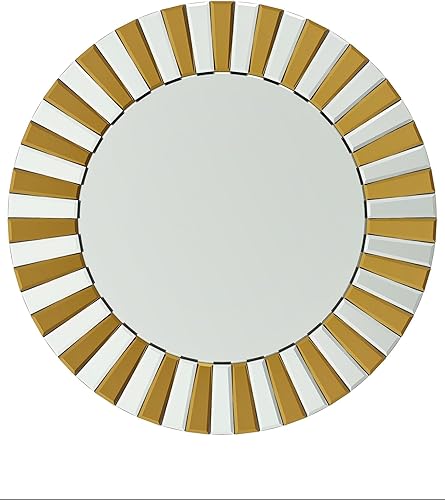 Miniatura 9 de Espejo de pared redondo decorativo con borde de cristal marrón plateado y plateado, 32 pulgadas