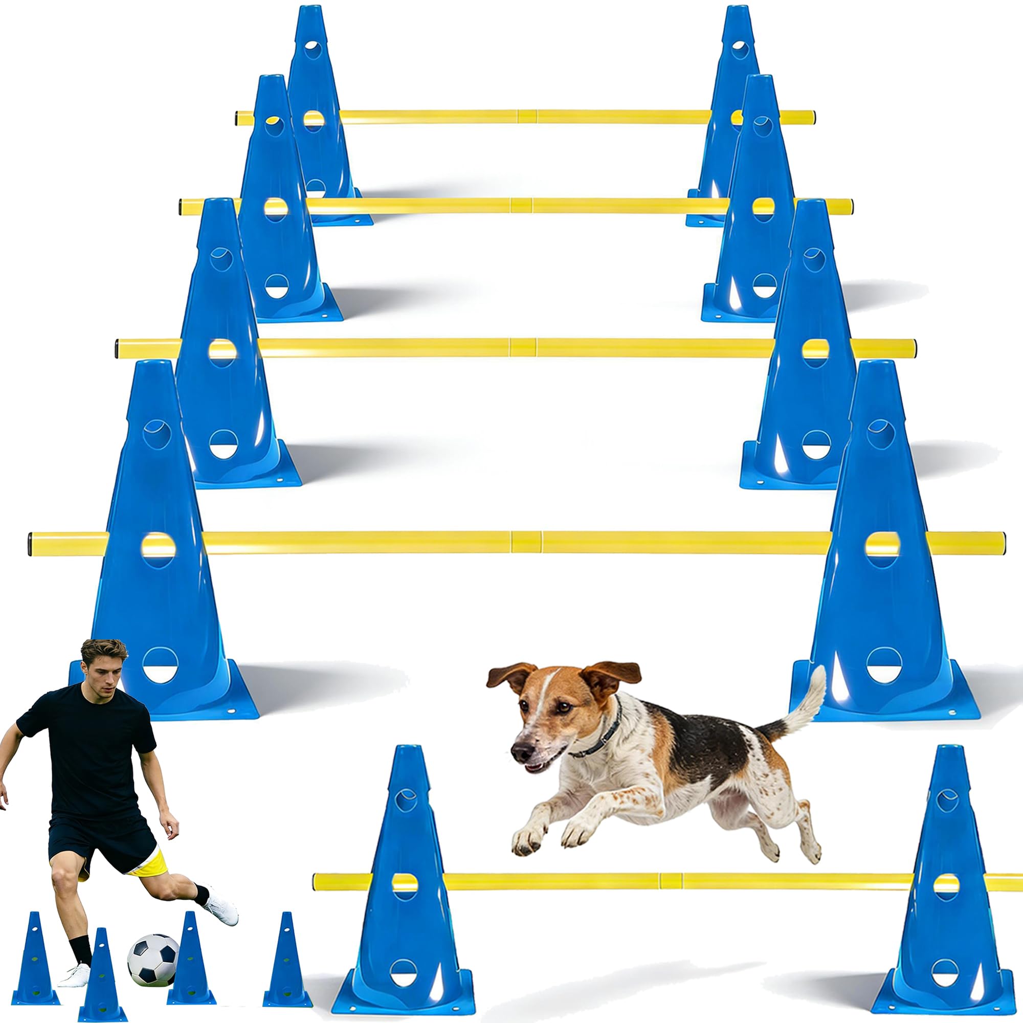 Shengruili Agility Set Hunde,Steckhürdenset Hund,Hund Hürden,Kinder Agility Hürden Hindernisse mit 8 Kegel 23cm Höhe + 8 Stangen 100cm lang, für Trainingsübungen für Tier & Fußballtraining