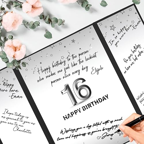 Miniatura 9 de Crenics Decoraciones de cumpleaños número 16 para niño, alternativa de libro de invitados con firma de cumpleaños número 16, impresionantes regalos