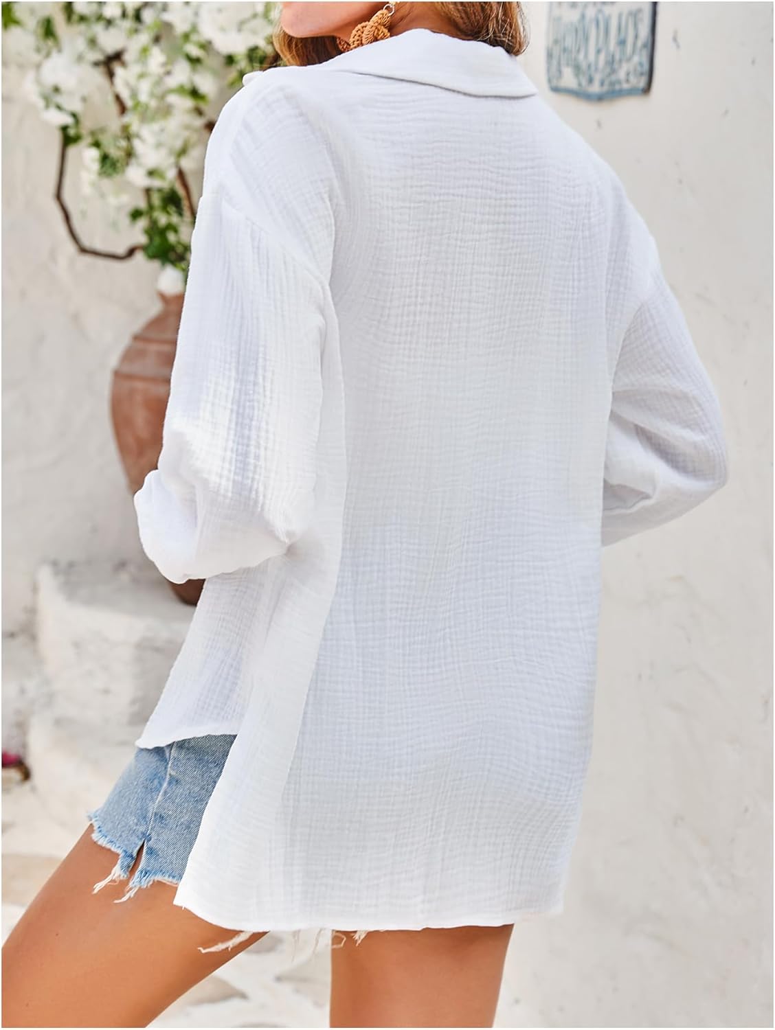 SHENHE Women's Button Down Tunic Shirt Long Sleeve Split Hem Vacation Travel Blouse - Image 2