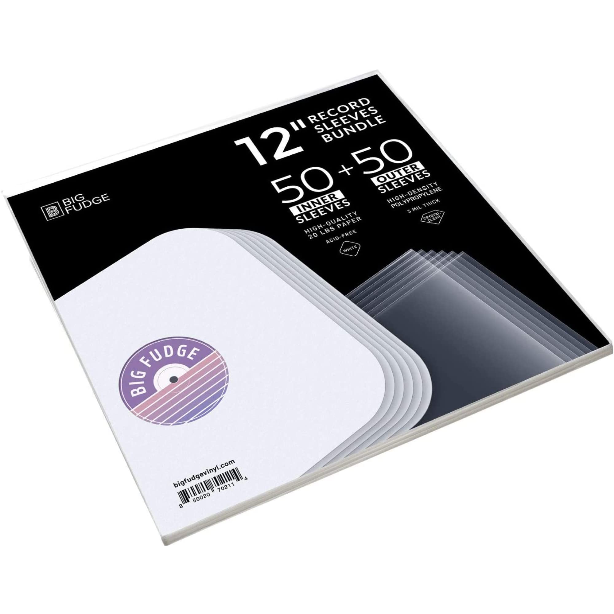 BIG FUDGE Pochette Album Vinyle - 12 Pouces 50 Pochettes Intérieures & 50 Extérieures - Rangement Transparent - Pochettes de Protection Sans-Acide pour Disques Vinyles 33 Tours