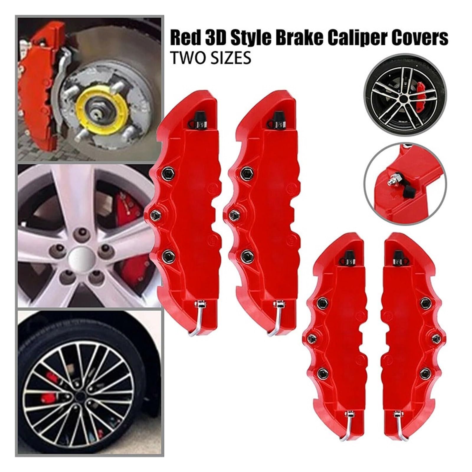 Copertura per Pinza Freno Auto Copri pinze freno rosse stile 3D universali per auto, kit anteriori e posteriori per dischi, parti per freni automobilistici Copri pinza
