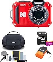 Kodak PIXPRO WPZ2 Rugged Waterproof 16MP Digital Camera with 4X Optical Zoom (Red) with Gadget Bag and Accessory Kit, 32GB UHS-I microSDHC, and Floating Strap Bundle (4 Items)