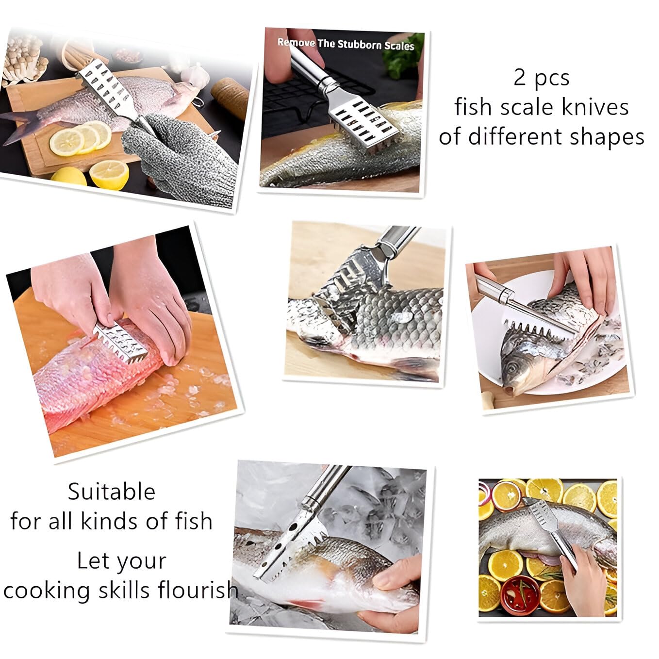 2PCS Stainless Steel Fish Scale Remover & Scraper Tool – Sawtooth Fish Scaler Cleaning Brush for Kitchen – Efficient Skin Remover & Cutter for Quick Fish Prep – Non-Slip Handle 4