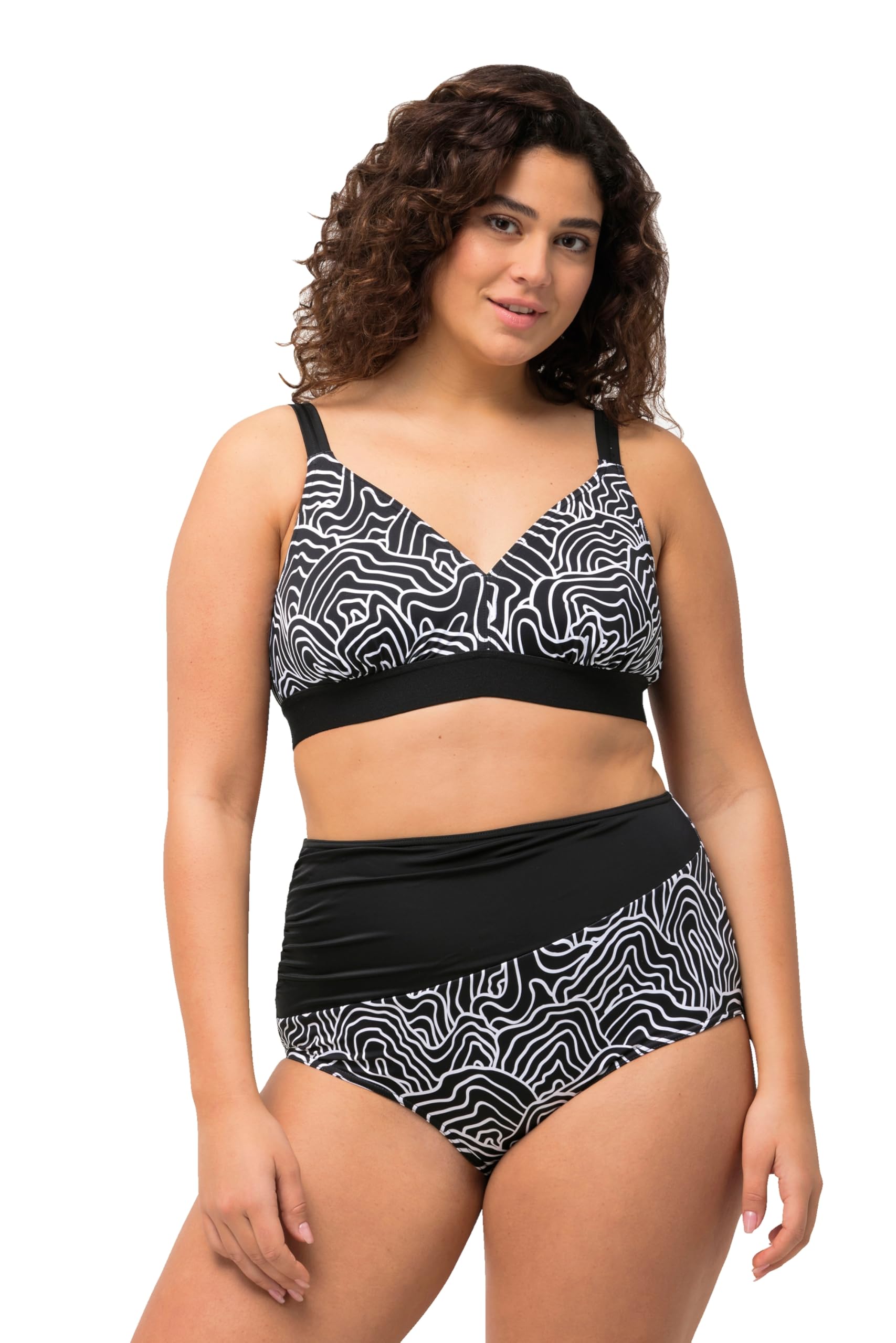 Ulla Popken Damen Bikini, Zweiteiler, Linien, Softcups, Verstellbare Träger Swimwear Cover Up Set