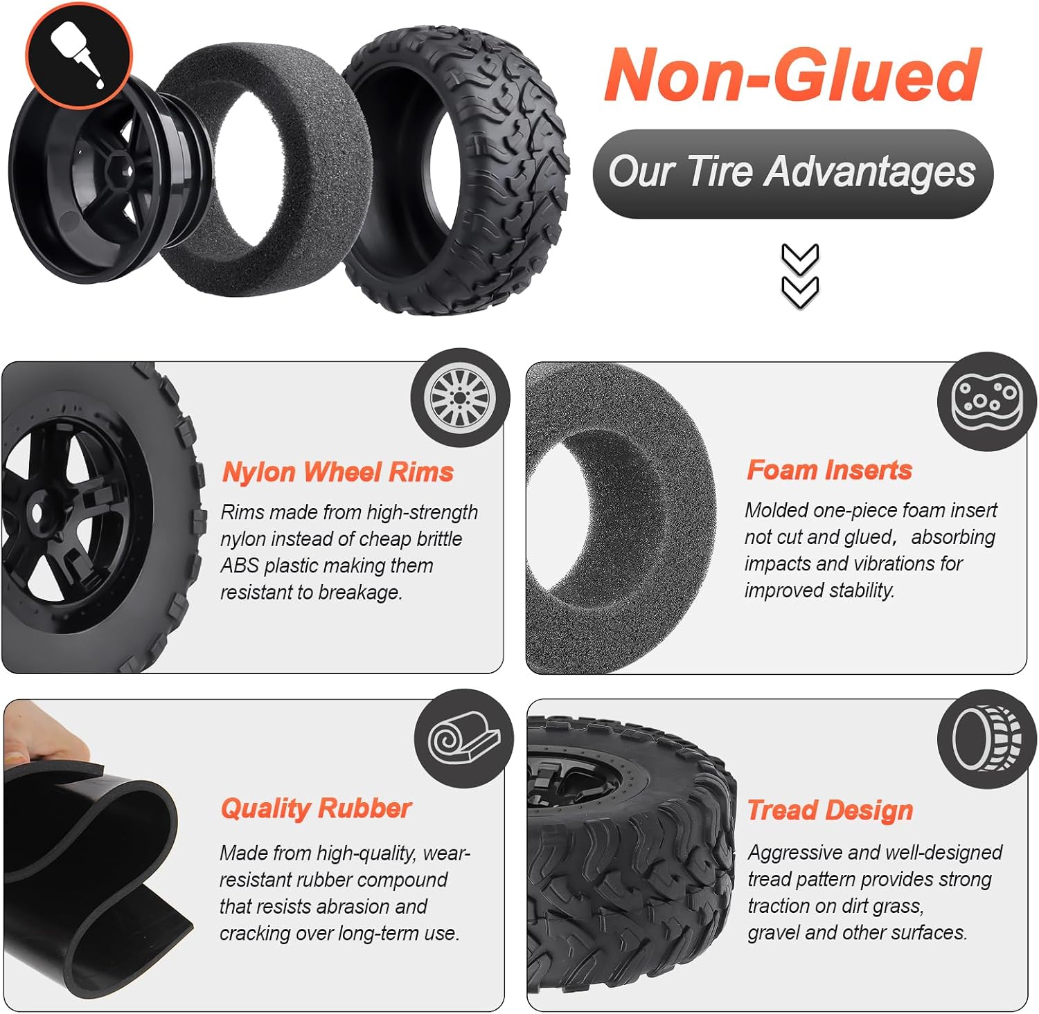 Hobbypark 4PCS 1/10 Short Course Truck Tires and Wheels for Traxxas Slash 4x4 2WD VXL BL-2S Tamiya HPI Kyosho VKAR Redcat SCT Tires SC10