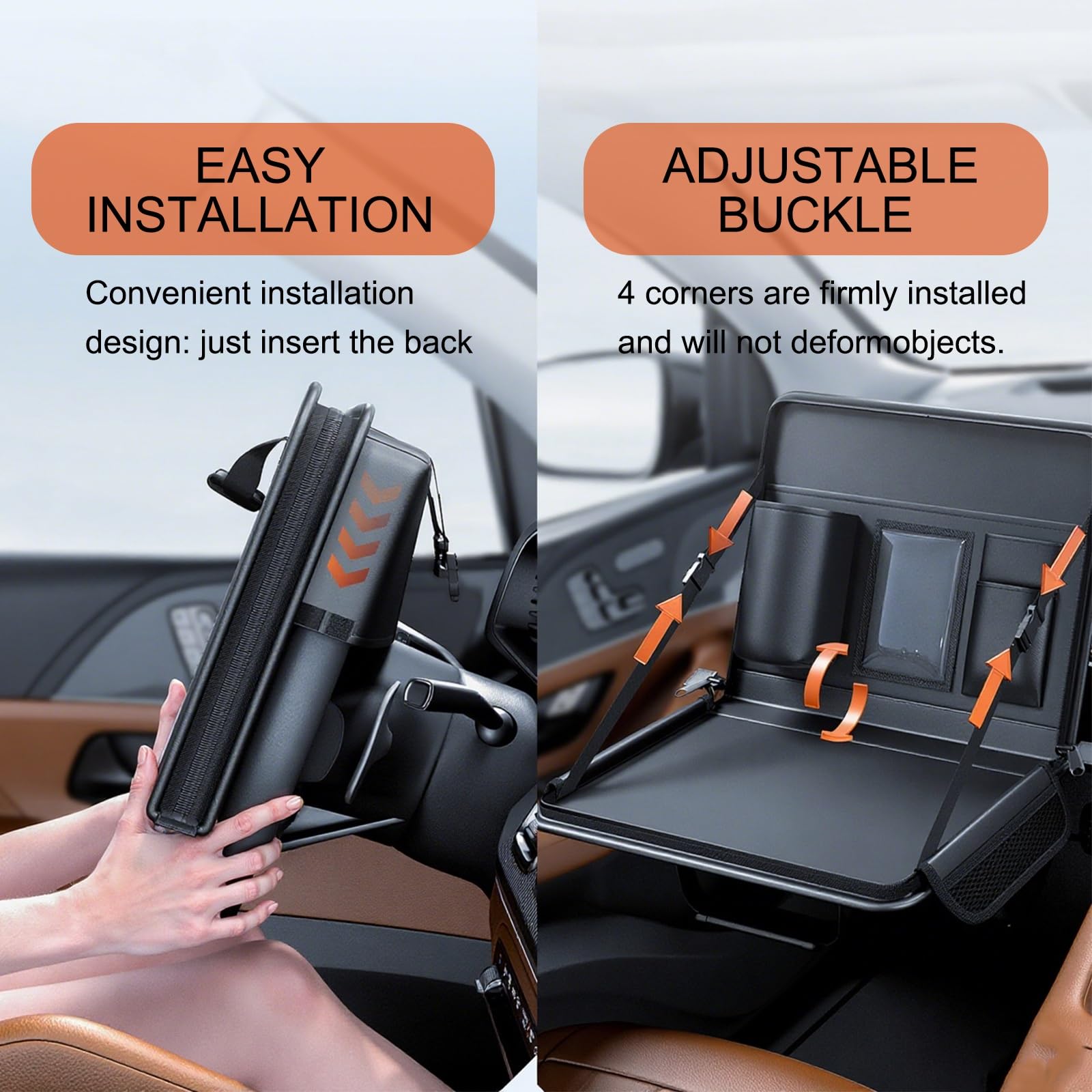 Mesa de Coche Portátil, Bandeja para Volante de Coche 2 en 1, Bandeja Ajustable para Asiento de Pasajero, Escritorio Ajustable para, Mesa para Teléfono Móvil Bebida