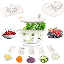 Salad Spinner Large, 5.3 QT 5 IN 1 Lettuce Spinner Dryer with 5 Blades Slicing and Pureeing Vegetables Wash Bowl Kitchen Gadgets for Efficient Salad Preparation Food Washing White