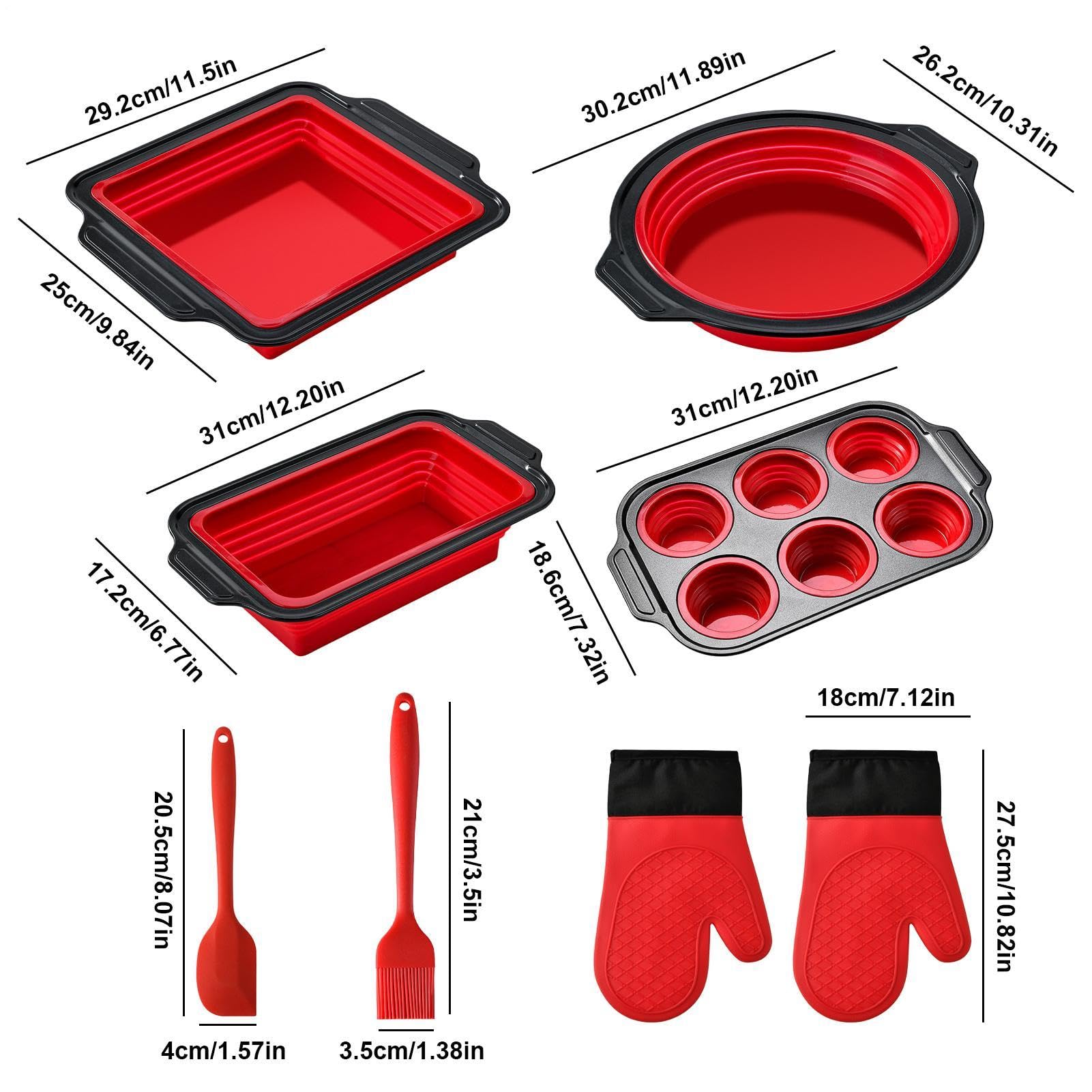 Silikon-Backformen für den Ofen Stapelbar & spülmaschinenfest | mit Topflappen, Teigschaber und Backpinsel, stapelbares Backset Für Muffins, Brot, Cupcakes, Küche, Wohnung, Zuhause