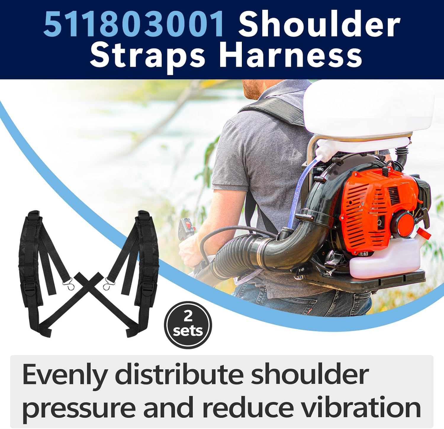 2 Set Backpack Blower Shoulder Straps Compatible with Husqvarna 150BT, 150BF, 170BT, 170BF, 350BT, 350BF, 370BFS, 370BTS, Straps for Backpack Blower Replace 511802901 511803001