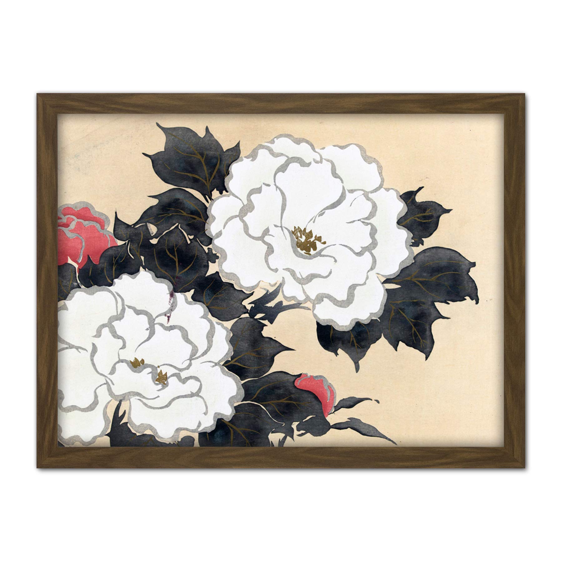 Artery8 Kamisaka Sekka Peonies Flower Japanese Painting Artwork Framed Wall Art Print 18X24 Inch