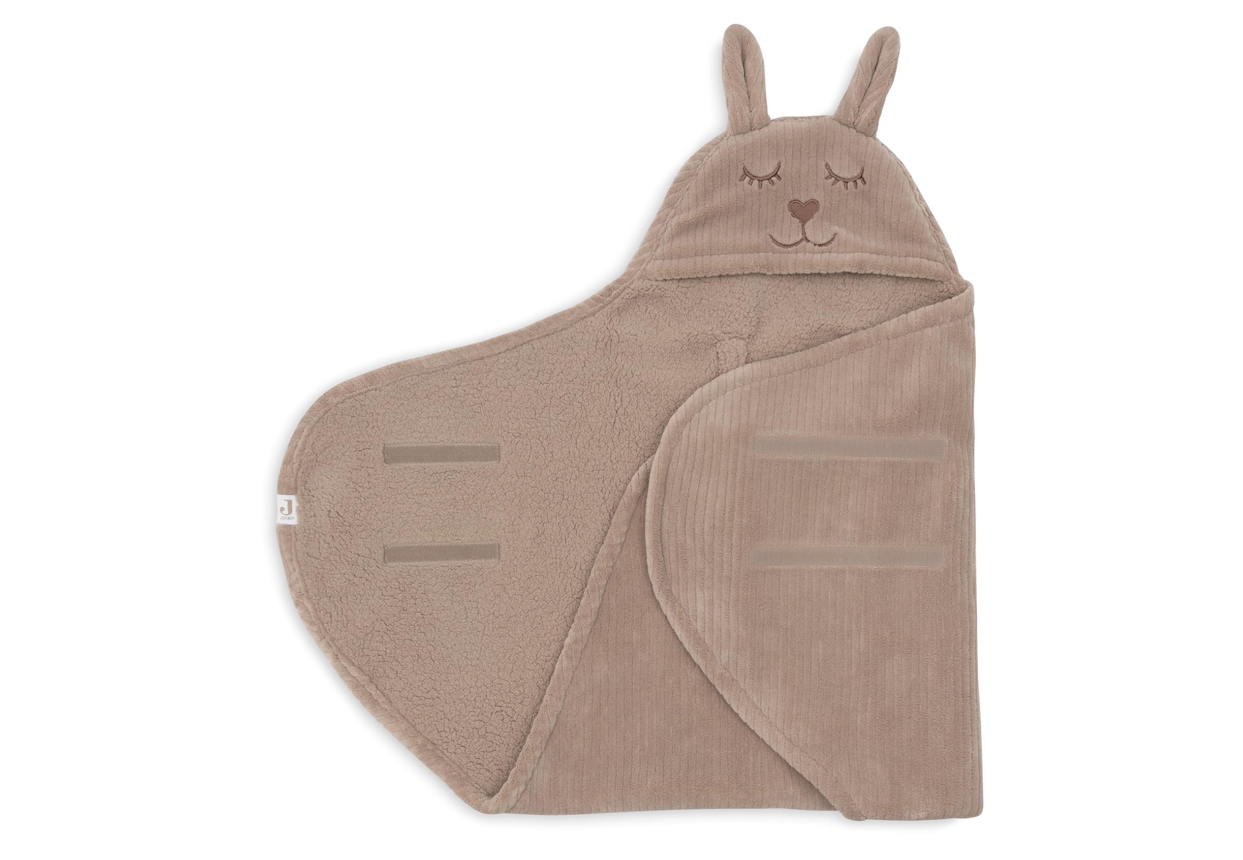 Jollein Einschlagdecke Baby Bunny – Cloudy Rib – Milky Coffee – Mit Kapuze & Klettverschluss – Kuscheliges Teddyfleece – Geeignet Für 3- und 5-Punkt Gurte – Für Babyschale und Kinderwagen