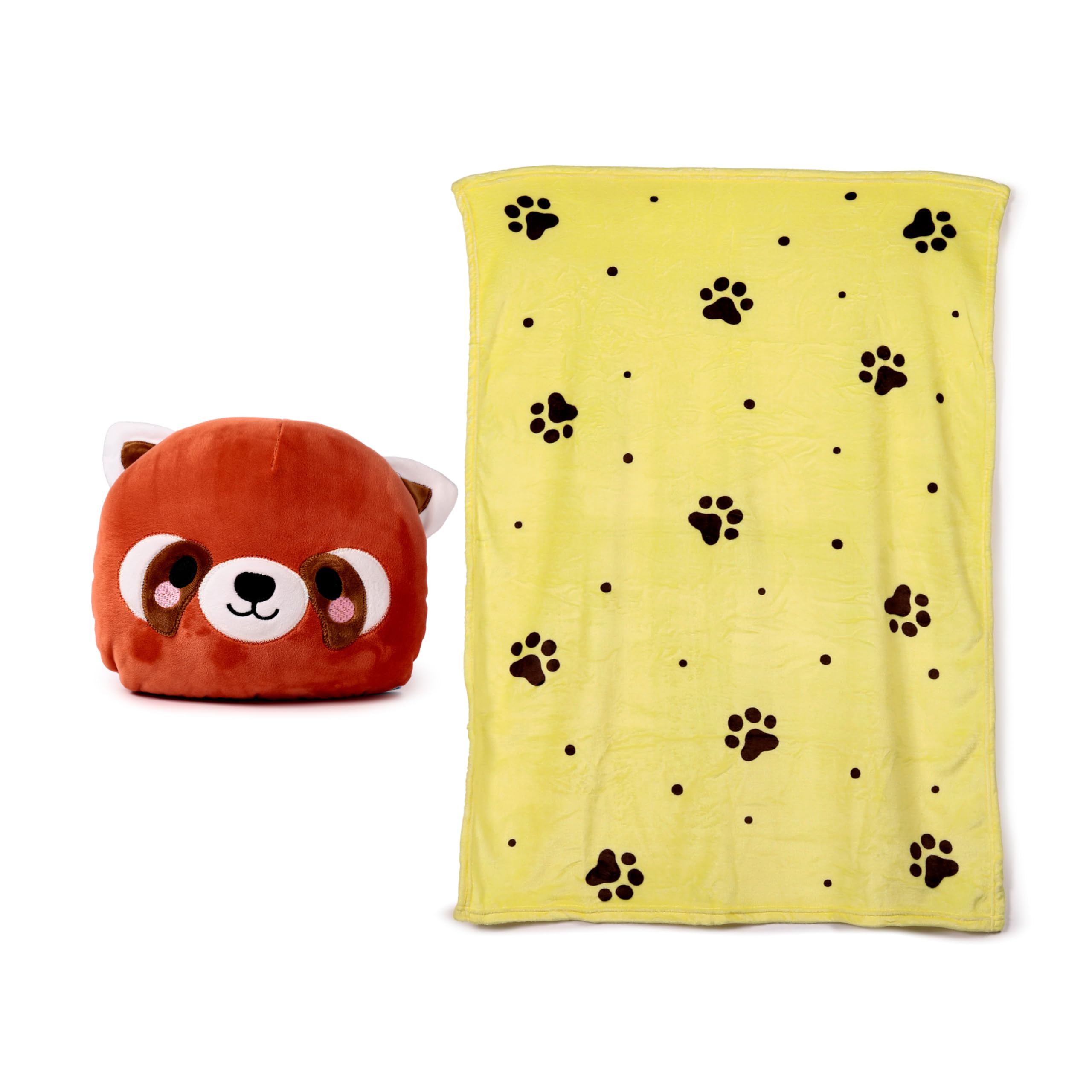Puckator Blankeazzz Adoramals Ru the Red Panda 2-in-1 Plush Travel Pillow & Blanket - Travel Long Haul Flight Plane Essentials Accessories For Flying Women Kids Soft Warm Cozy Picnic Blanket Blankets