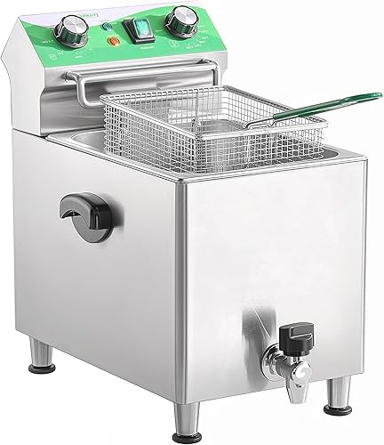Freidora Profunda con Cesta y Tapa Freidoras Comerciales con Filtración de Aceite y Temporizador 12L12.7QT Freidora Eléctrica de Encimera de Acero