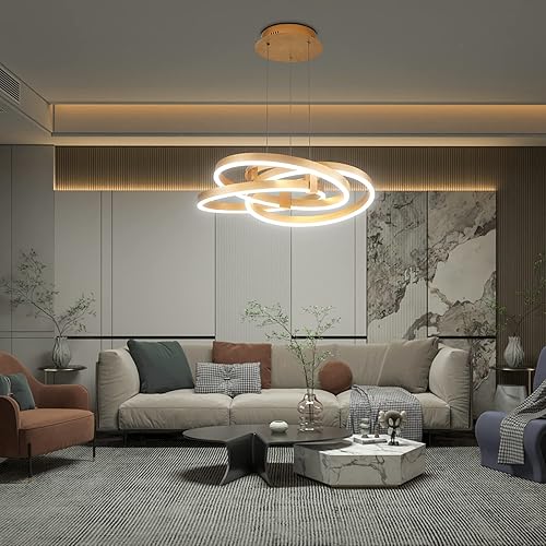 Miniatura 5 de Maxax Lámpara LED de 3 anillos, moderna lámpara colgante de acrílico, iluminación de techo industrial, para dormitorio, sala de estar, comedor, isla