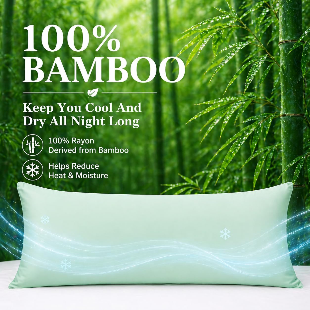  100% Rayon Derived from Bamboo Cooling Breathable Body Pillow Cover/Pillowcases 21x54 inches with Hidden Zipper Closure (Milky Green, 21“X54“ Body Pillow Cover) thumbnail