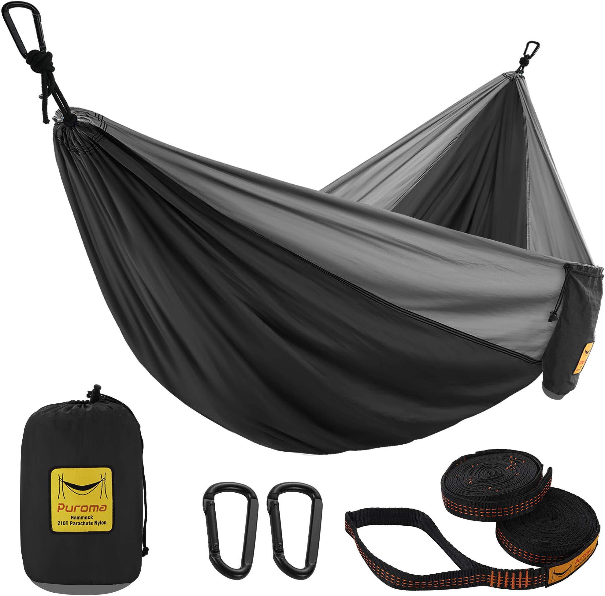 Puroma Camping Hammock Single & Double Portable Hammock Ultralight Nylon Parachute Hammocks with 2 Hanging Straps for Backpacking, Travel, Beach, Camping, Hiking, Backyard