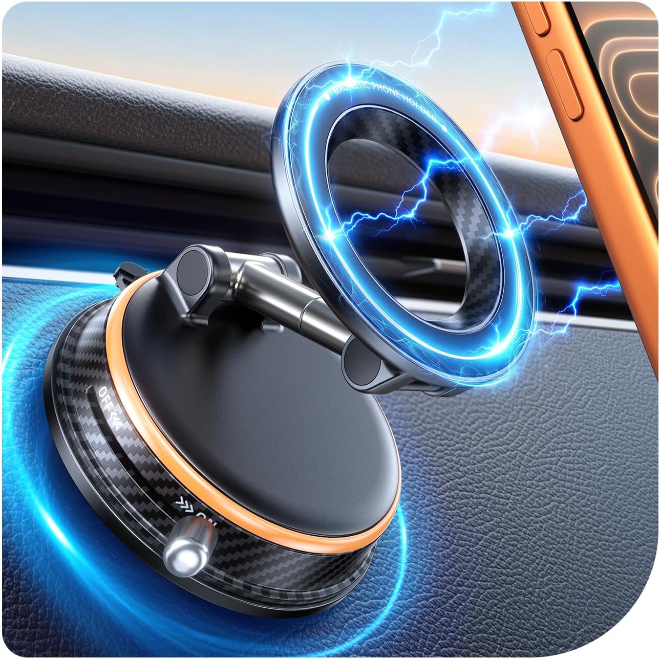Car Mobile Phone Holder for MagSafe Car Mount [30 kg Strongest Suction Power & 2600 gf Magnet] Vacuum Magnetic Mobile Phone Holder Car 360  Rotatable Car Mobile Phone Holder Car for All Mobile