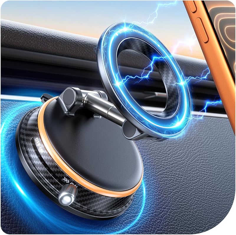 Peerock Handyhalterung Auto für MagSafe Autohalterung [30KG Stärkste Saugkraft & 2800gf Magnet] Vakuum Magnetische Handy Halterung Auto 360° Drehbar KFZ Handyhalter Auto für Alle Handy Hellorange