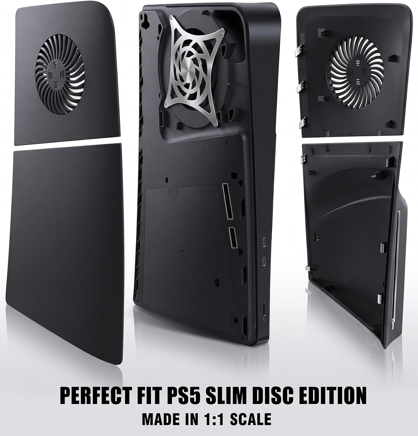 Faceplate for PS5 Slim Disc Edition with Cooling Vents, Hard ABS Anti-Scratch Dustproof PS5 Replacement Cover Plates Side Shell Panels, Protective Face Plate Accessories for PlayStation 5 Slim, Black