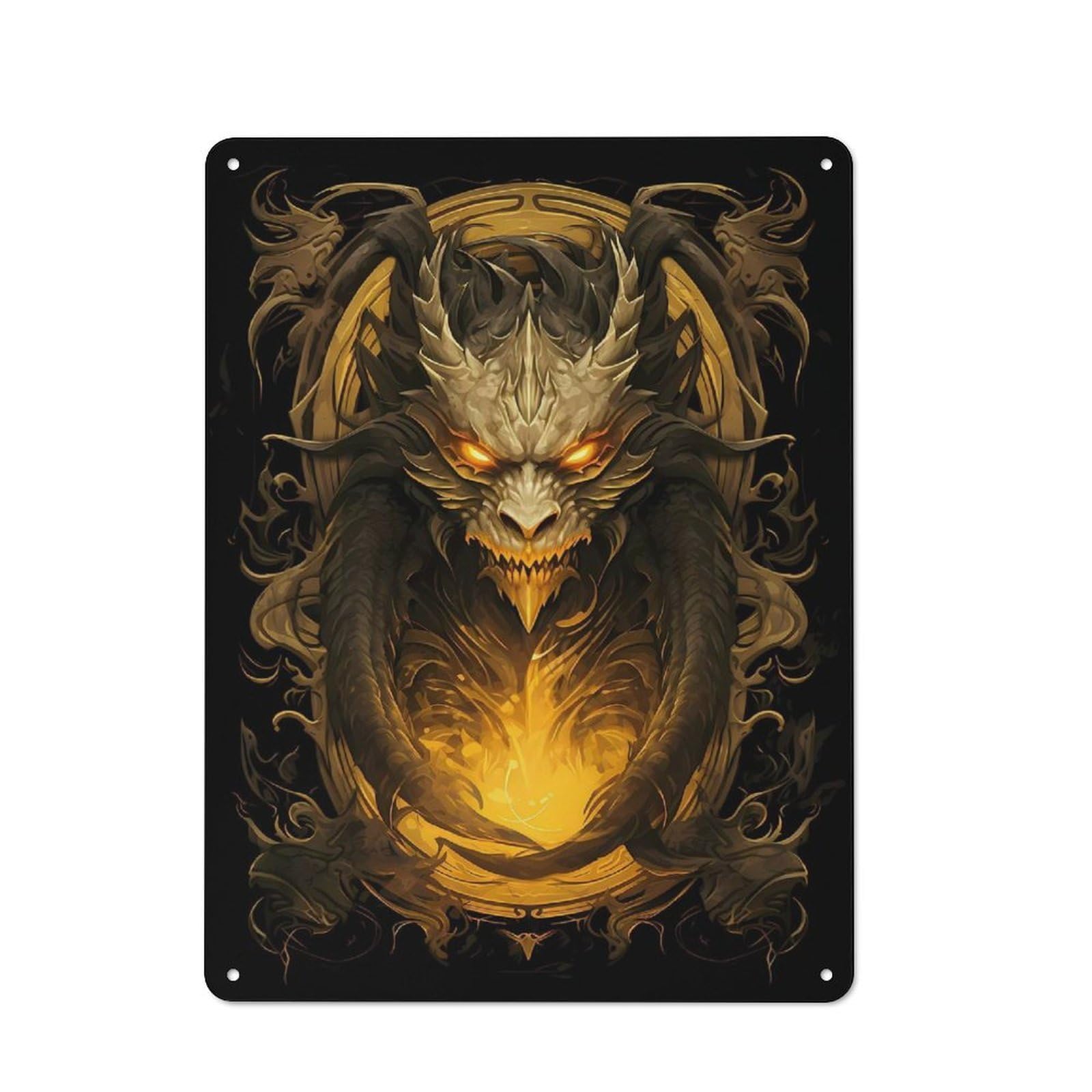 Junmoney Style-4 Metal Plaque 40X30cm With Golden Elder Dragon Art For Hallway Wall, Rustic Decor, A Metal Wall Feature For Hallways And Entrance Areas