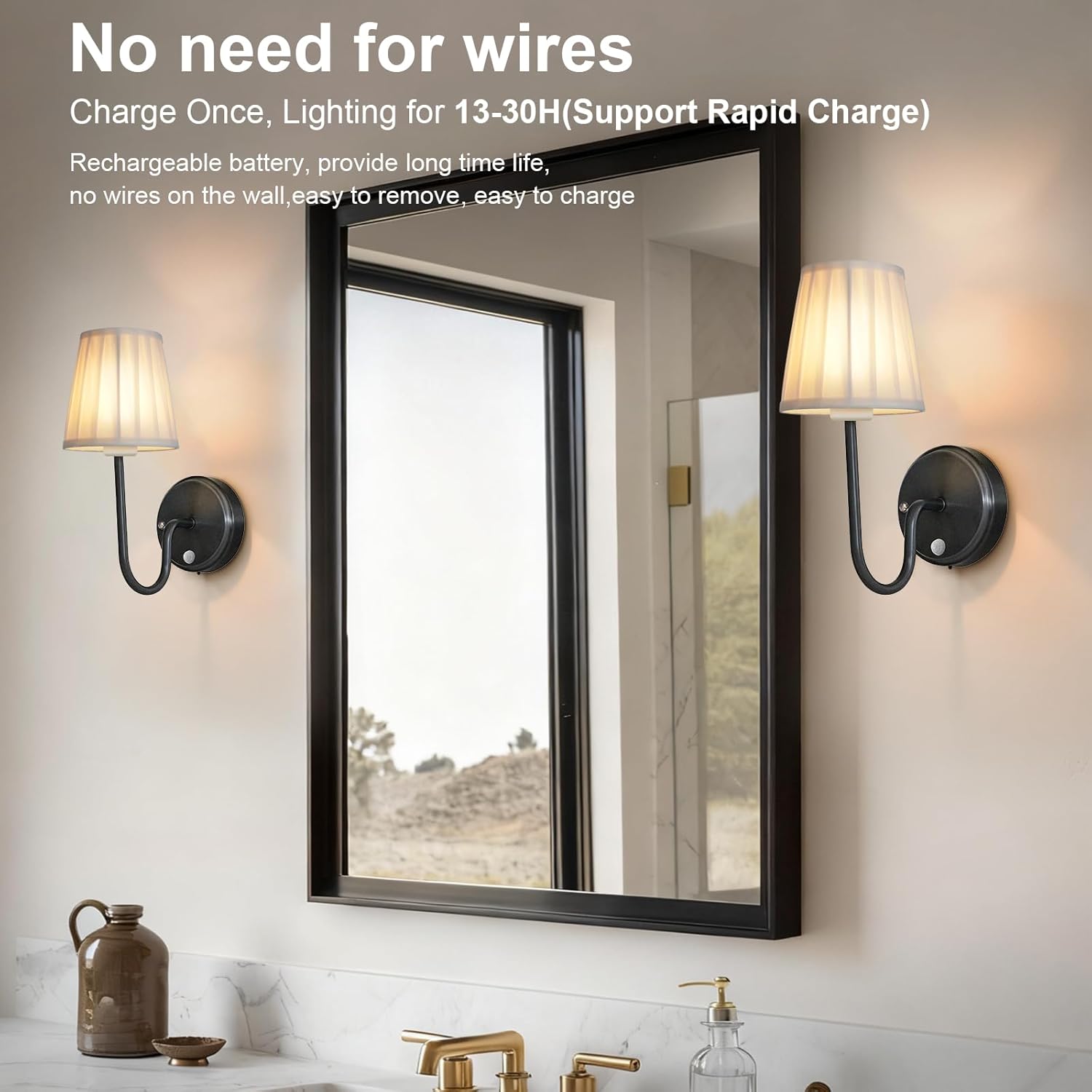 Battery Operated Motion Sensor Wall Sconce, Rechargeable Wireless Black Wall Lamp with 5200mAh Battery, Dimmable Wall Sconce Light with Switch and Remote for Living Room, Bedroom, Hallway