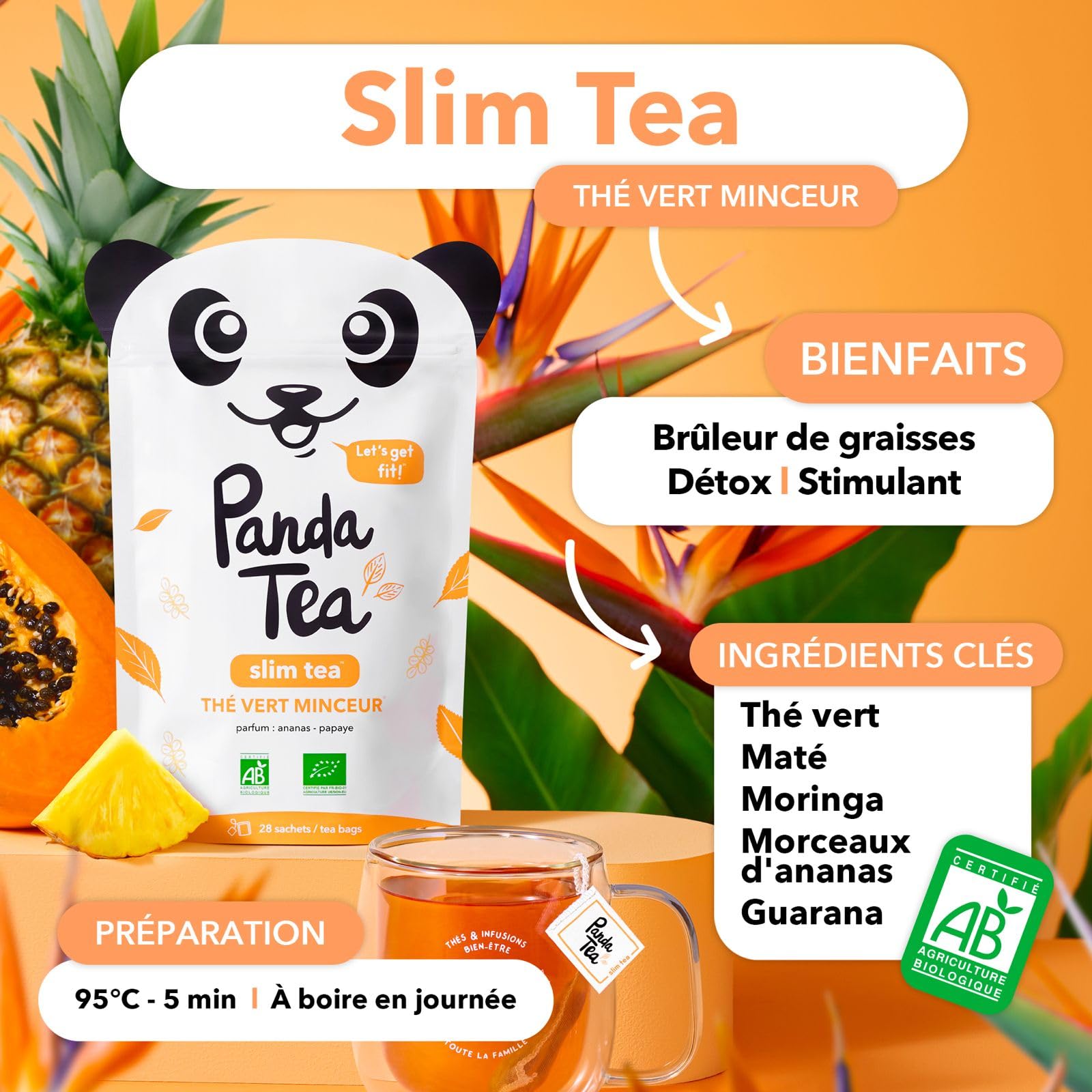 Panda Tea - Duo Minceur Slim Tea - Thé Vert Minceur - 56 Sachets Mousselines - Detox, Perte de poids & Sommeil Réparateur