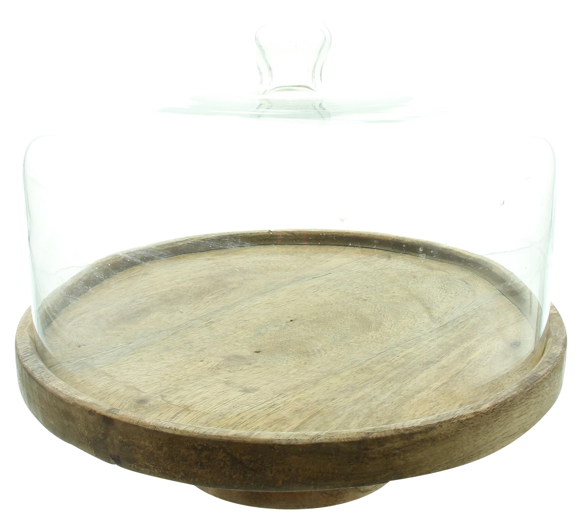 FRANK FLECHTWAREN Servierplatte Mangoholz mit Glasglocke, Maße: Platte Ø 30 x 9 cm, Glocke Ø 27 x 17 cm, GH 25 cm, praktisches Geschenk für jeden Feinschmecker