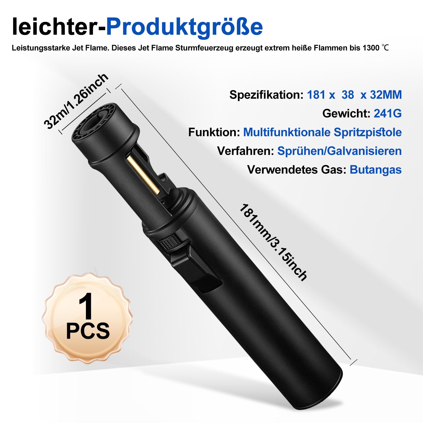 Briquet tempête rechargeable au gaz - Longueur : 18 cm - Avec décapsuleur - Coupe-vent - Pour bougies, cuisson, camping, barbecue, cheminée - Sans gaz