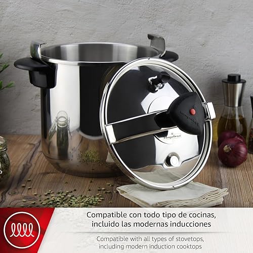 Miniatura 4 de Magefesa Star Recta - Olla a presión tradicional 14L, acero inoxidable 1810, para todo tipo de cocinas, inducción, 3 sistemas de seguridad