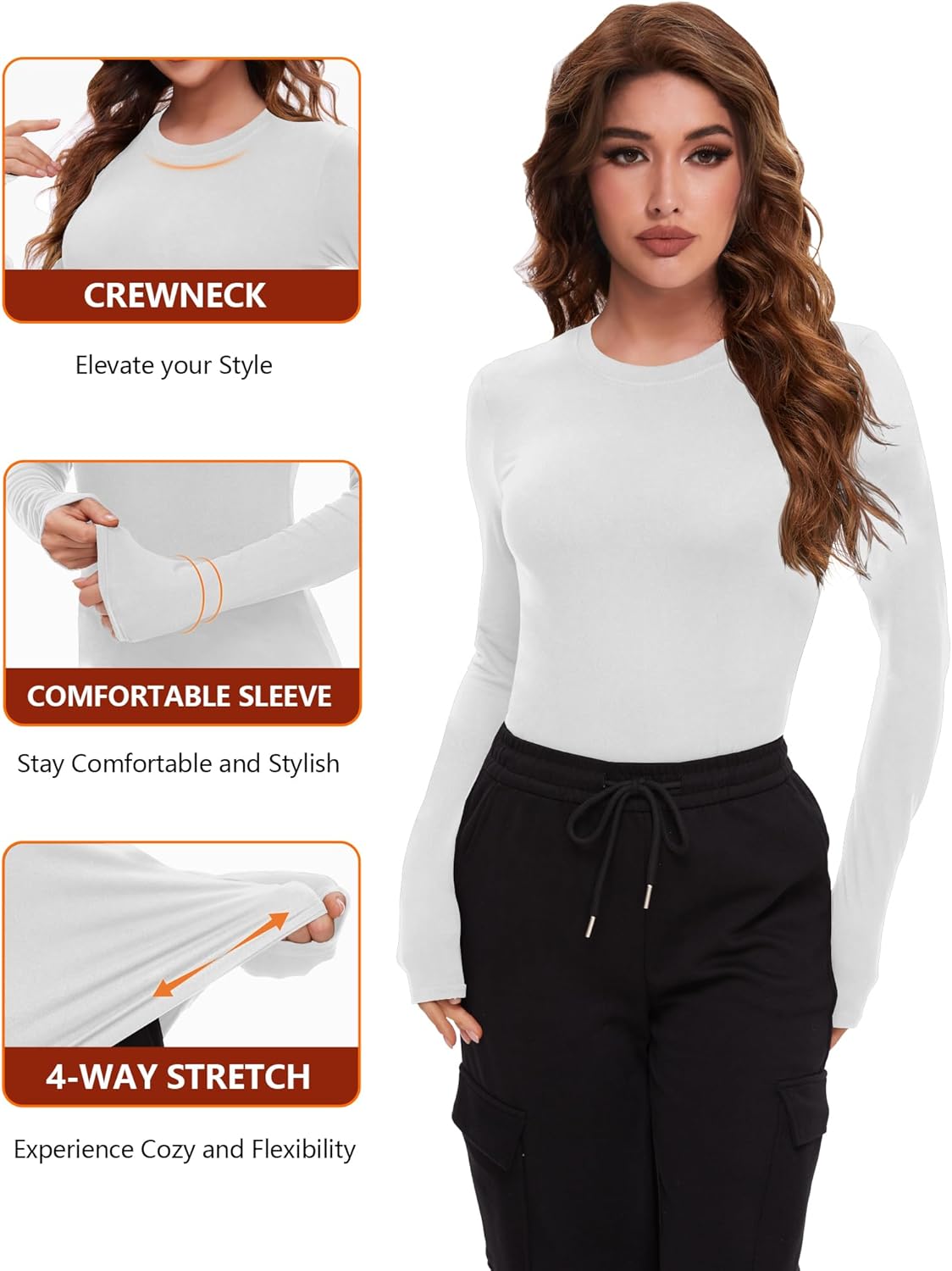 Dalavch 4 Pack Women’s Long Sleeve Basic Shirts Crew Neck Slim Fitted Compression Gym Workout Athletic Underscrubs Tops - Image 4