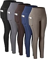 Vista 24 de CHRLEISURE - Calzas con bolsillos para mujeres, pantalones de yoga de cintura alta con control de abdomen para entrenamiento Paquete de 5