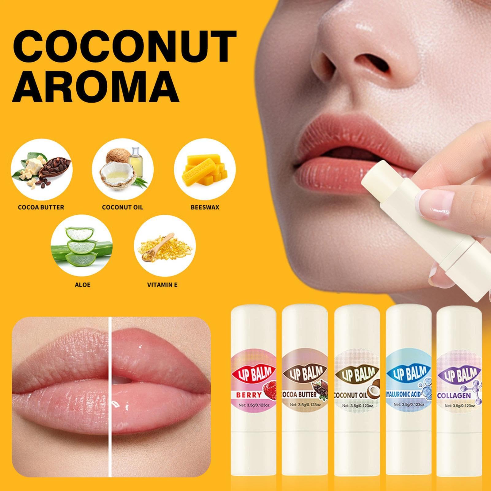 Balsamo Idratante per Labbra 5 Pezzi Crema Volumizzante Nutriente