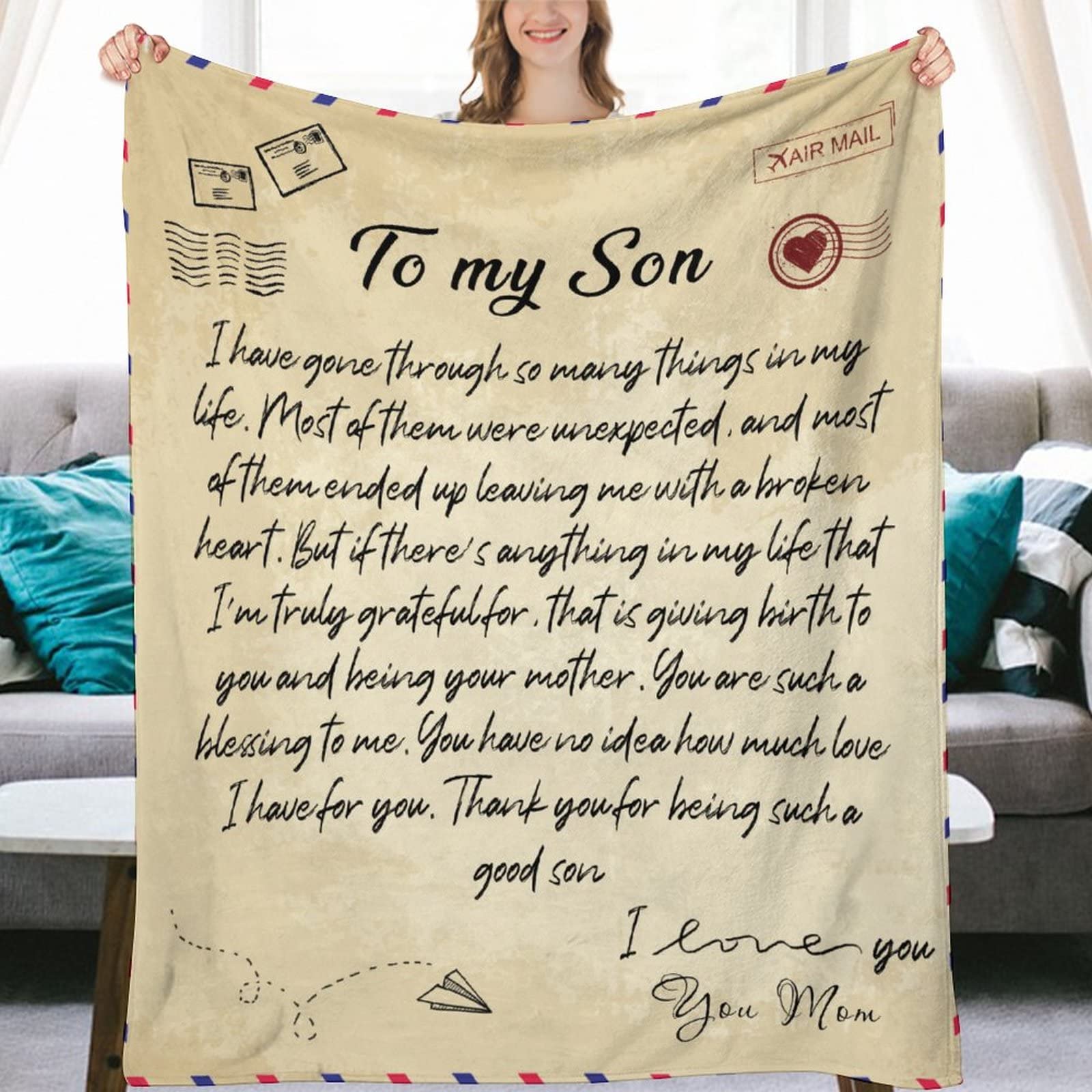 Couverture flanelle message inspirant pour fils, plaid doux réconfortant grand lit et voyage