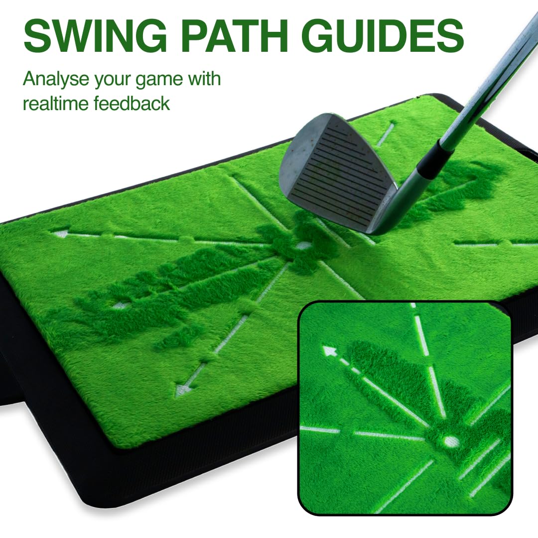 Elite Sports Golf Swing Mat | Swing Path Feedback Golf Practice Mat Velvet and Rubber Base Golf Hitting Mat | Real Feel Ball Attachment for Ultimate Authentic Experience