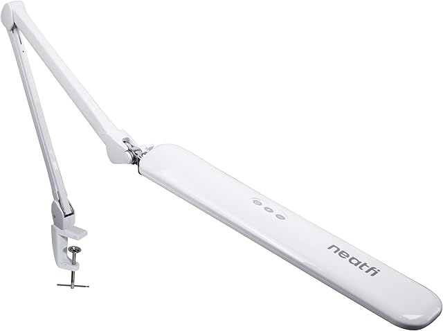 Neatfi Elite HD XL Task Lamp with Clamp, UK Plug, 45CM Wide, 90PCS SMD LED, Eye-Caring Bright Desk Lamp, Nonpolar Dimming (White)
