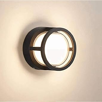Harold Electricals 6 Watt Waterproof Modern Round LED Outdoor Wall Light Fixture | Die-Cast Aluminum Exterior Wall Lamp for Balcony, Porch, Patio, Staircase & Terrace- Black Body (Warm White)