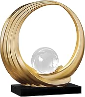 Dosker Golden Wave Abstract Sculpture - Modern Crystal Ball Shelf Decor Statue for Coffee Table, Living Room, Office Desk