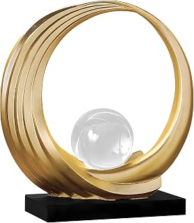 Dosker Golden Wave Abstract Sculpture - Modern Crystal Ball Shelf Decor Statue for Coffee Table, Living Room, Office Desk