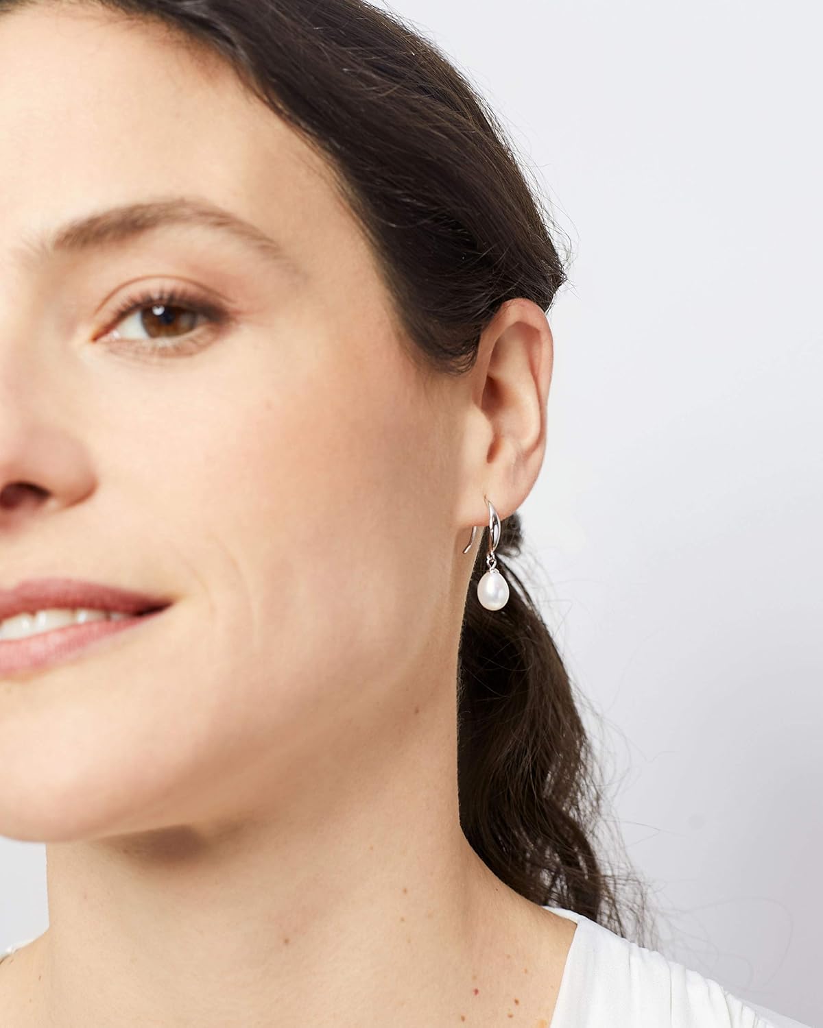 Women Pearl Earrings Freshwater Cultured Pearls Drop Shape by SECRET & YOU | Rhodium-plated Sterling Silver 925. - Image 4