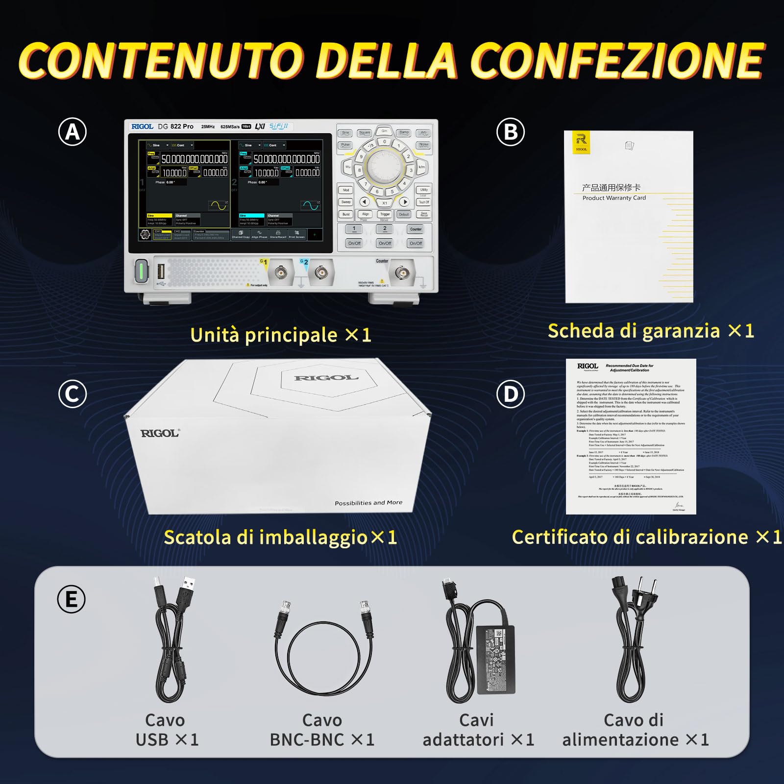 RIGOL Generatore di Segnale,DG822 Pro Generatore di Funzioni,25 MHz,2 Canale,Risoluzione a 16 bit,Schermo touchscreen HD da 7",Ultra-portatile,Perfetto per test sul campo e didattica in laboratorio