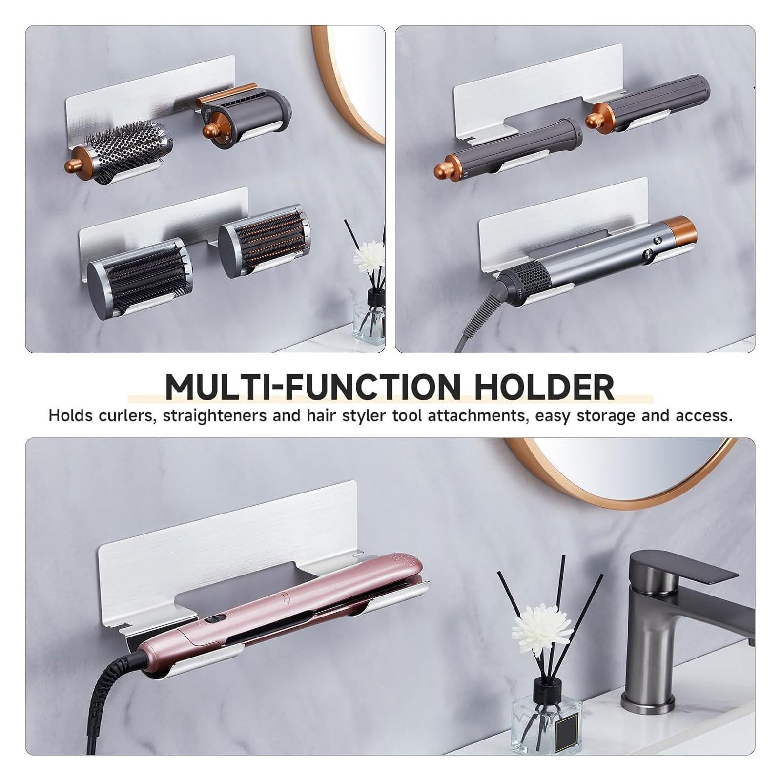 Adjustable Bathroom Hair Dryer Holders 360 Degree Rotates Wall Mounted Metal Brackets Hair Dryer Stand For Hair Dryers