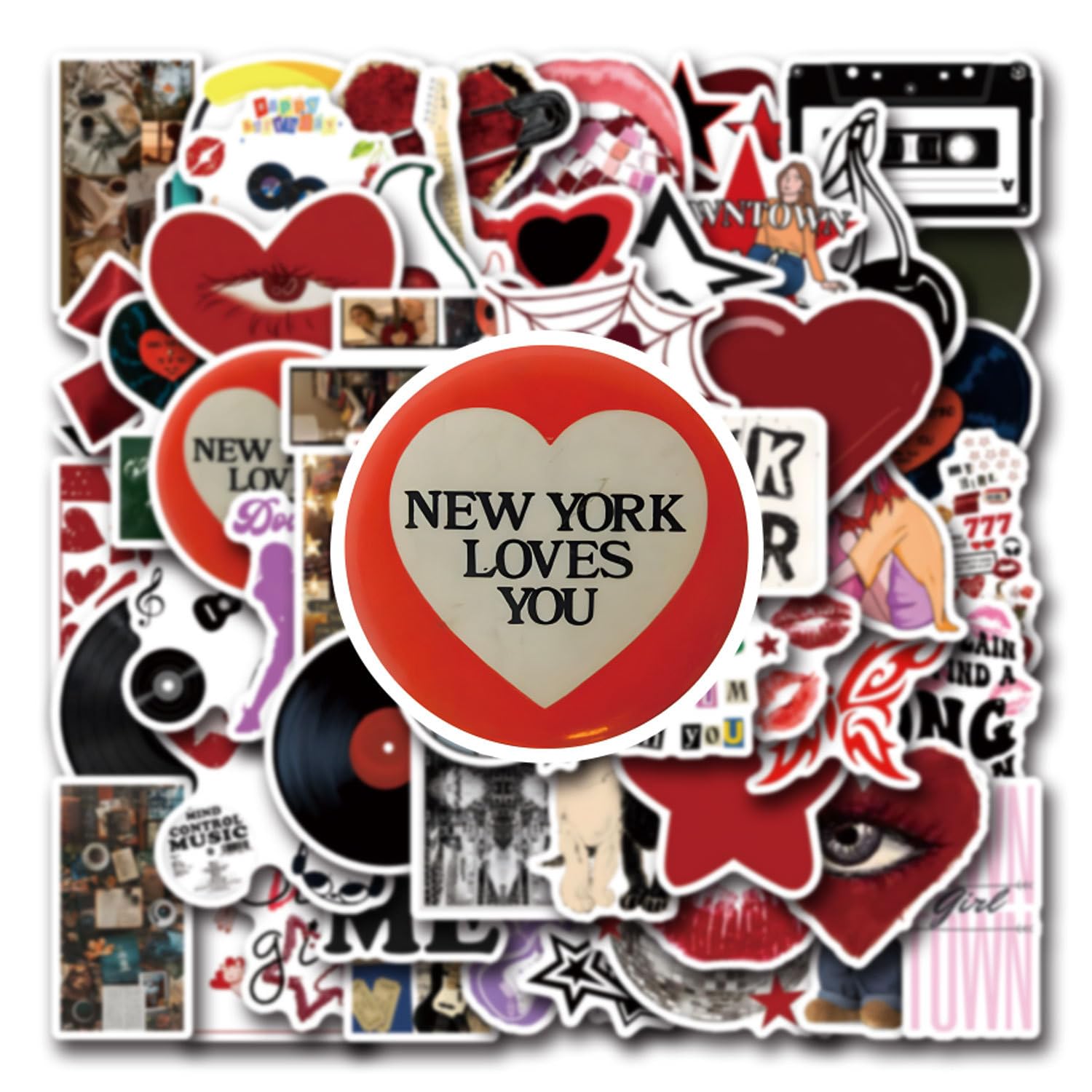 Tuyatezhi Girls Red 55 Pcs Y2k Stickers For Children Teens Boys,Nordic Style Scrawl Stickers For Computer,Bicycle,Skateboard,Laptop Water Bottles,Waterproof Vinyl For Wall,Graffiti