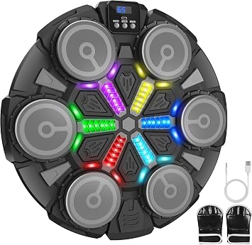 Music Boxing Machine for Kids and Adults,Bluetooth Wall Mounted Punching Pad with Gloves,Rhythm Lights&Two-Player Battle Home Gym Equipment,Sport Toys Gifts for Men Boy Girl Teen