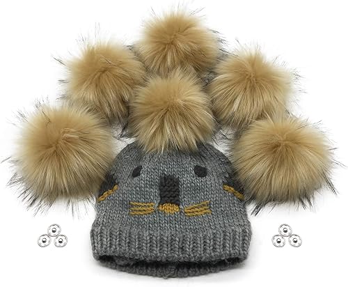 Furryvalley Pompón de piel sintética, 6 unidades, manualidades, bolas esponjosas para sombrero, zapatos, bufandas con cierre a presión, sombrero de