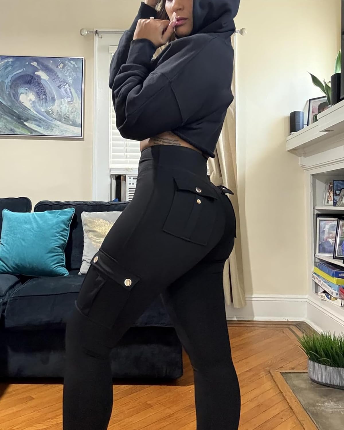 Scrunch Butt Lifting Leggings with Pockets Seamless High Waisted Workout Cargo Pants for Women - Image 3
