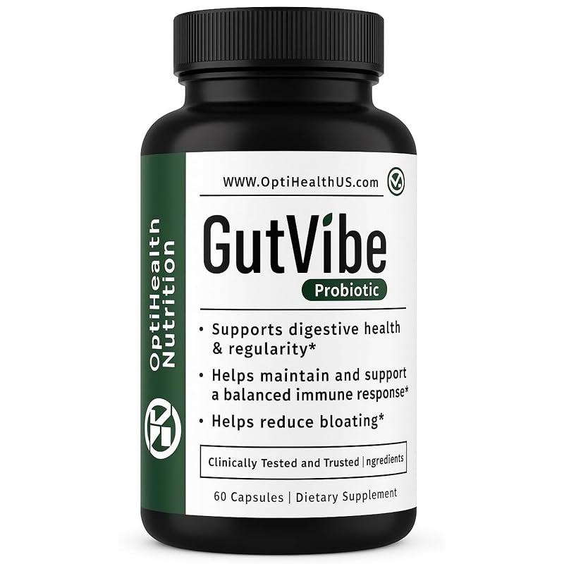 OptiHealth Nutrition GutVibe Suplemento probiótico com Saccharomyces boulardii, Bifidobacterium infantis, Bacillus subtilis e Lactobacillus acidophilus, 22 bilhões de UFC, 60 cápsulas